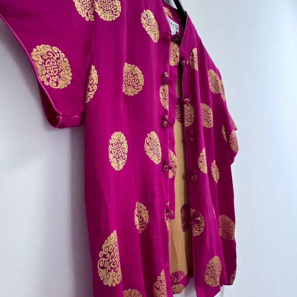 Vintage 2002 Silk Chinese Tang Jacket - Magenta & Gold Longevity